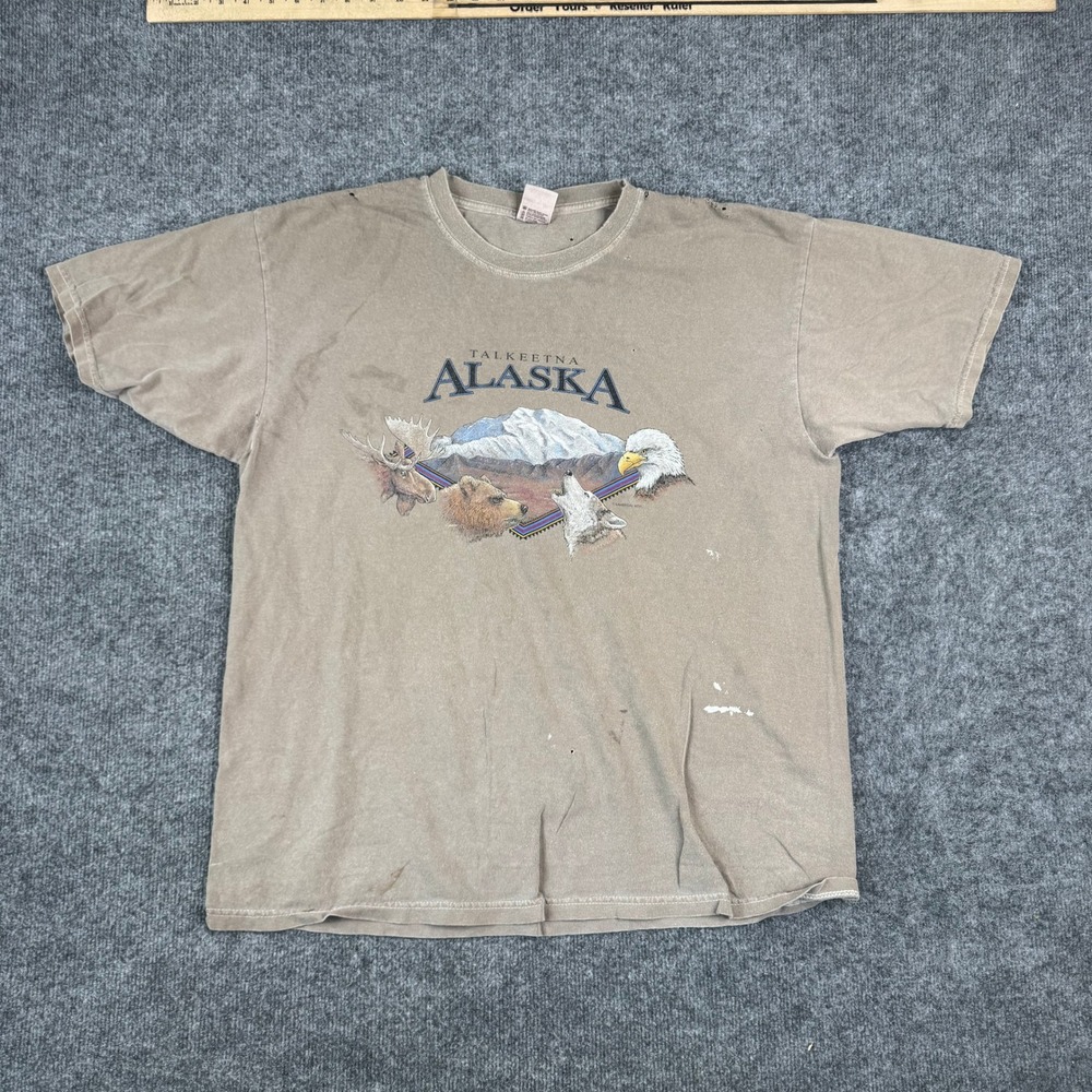 Anvil T-Shirt Mens XL Brown Talkeetna Alaska Graphic Distressed Nature Souvenir